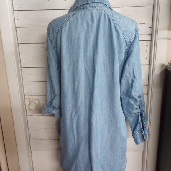 Philosophy Women's Size XL Blue Denim Long Shirt Dress Roll Tab Sleeve Pockets - Picture 5 of 15